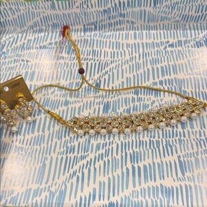 Gold Crystal and Pearl Choker Necklace